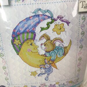 Tobin Baby Quilt Kit Stamped Cross Stitch NIP Design Works Moon Bunny T21761